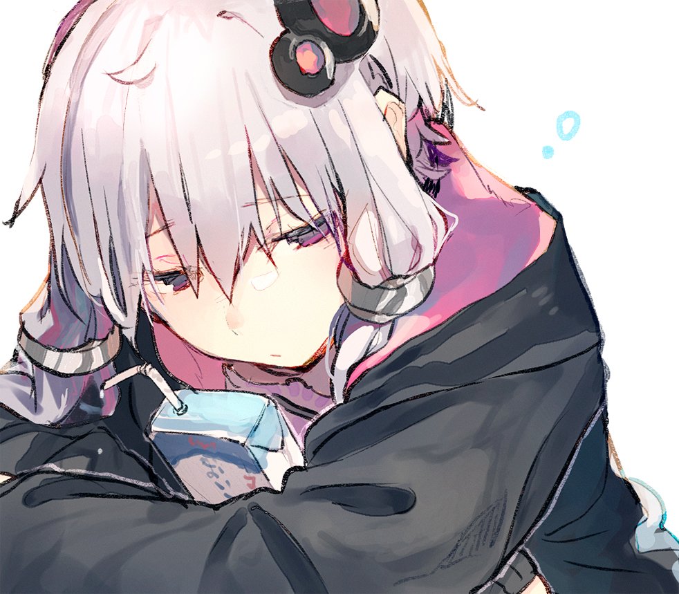arm_rest check_commentary close-up commentary commentary_request crossed_arms drinking_straw hair_ornament half-closed_eyes hitogome holding_drink hood hoodie juice_box leaning_forward purple_hair short_hair_with_long_locks sidelocks sleepy upper_body violet_eyes vocaloid voiceroid yuzuki_yukari