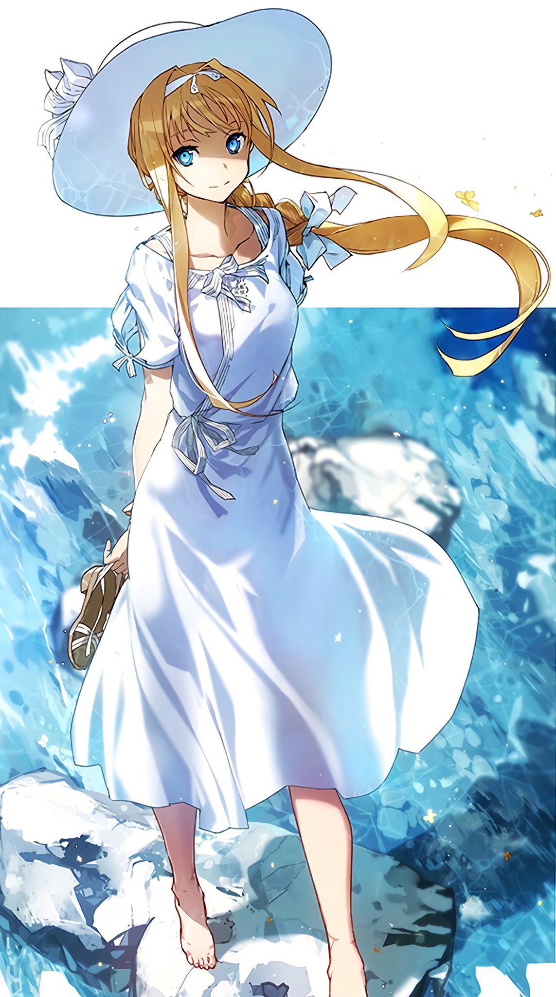 1girl abec alice_schuberg bare_legs barefoot feet full_body highres legs long_hair looking_at_viewer smile sword_art_online sword_art_online_alicization