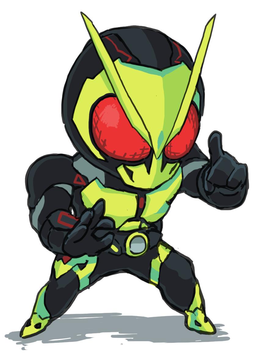 1boy belt black_gloves body_armor chibi gashi-gashi gloves kamen_rider kamen_rider_01_(series) kamen_rider_zero-one male_focus shadow simple_background sketch solo white_background