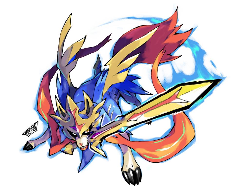 2019 artist_name aura blue_fur dated pokemon pokemon_(creature) pokemon_(game) red_fur sword weapon white_background zacian