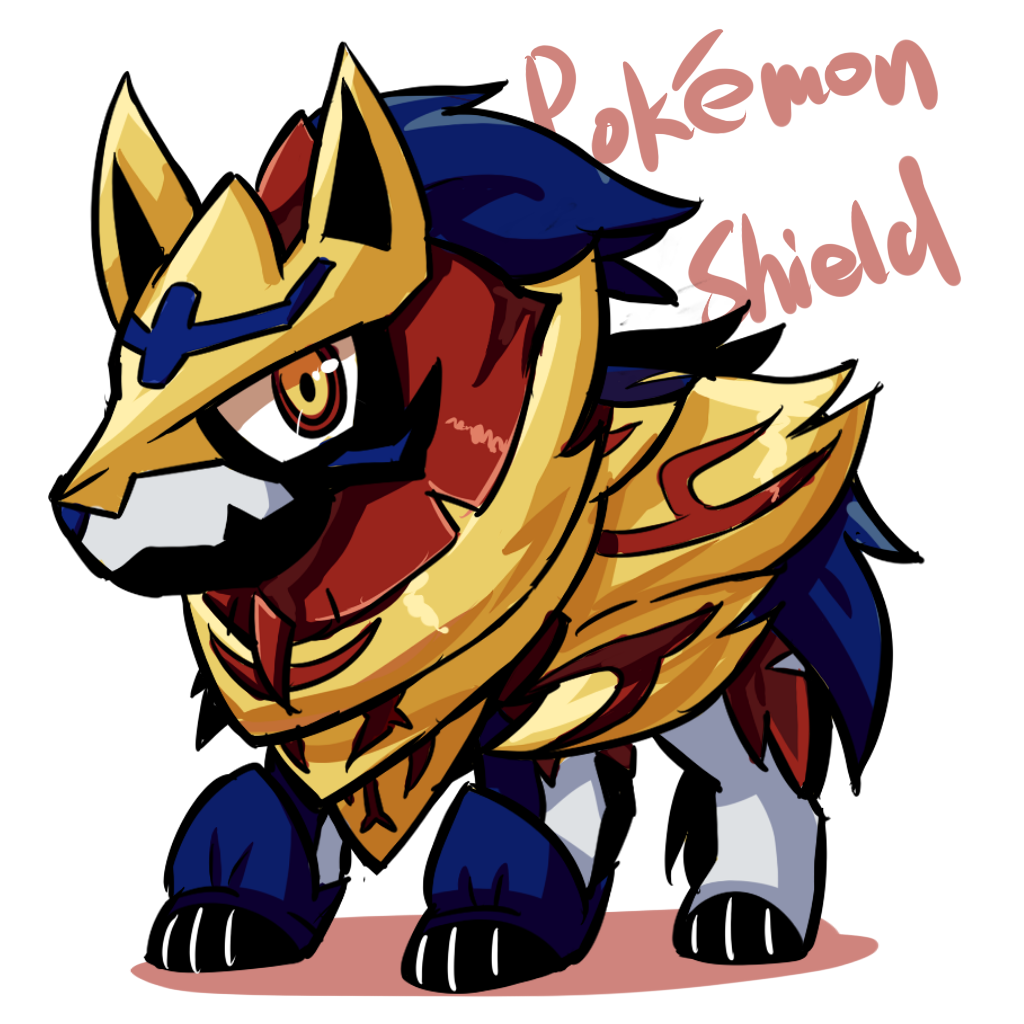 armor armored_animal blue_fur chibi multicolored_eyes no_humans pokemon pokemon_(creature) pokemon_(game) pokemon_swsh sukai white_background wolf zamazenta