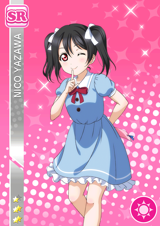 black_hair blush character_name dress love_live!_school_idol_project red_eyes short_hair smile twintails wink yazawa_nico