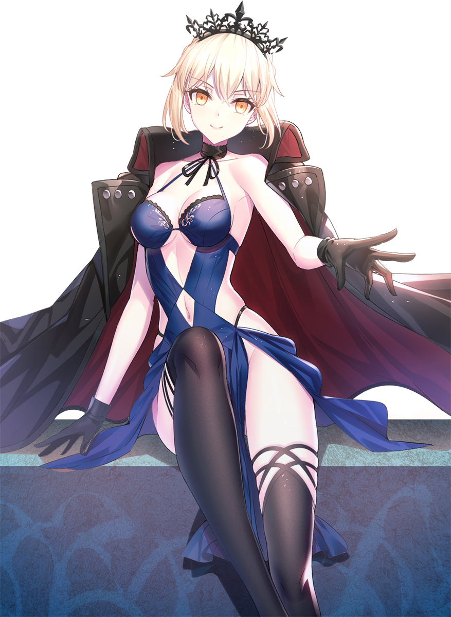 1girl artoria_pendragon_(all) artoria_pendragon_(swimsuit_rider_alter) bangs bare_shoulders black_jacket blonde_hair blush braid breasts closed_mouth collarbone fate/grand_order fate_(series) french_braid hair_between_eyes hair_bun highres jacket long_hair looking_at_viewer open_clothes open_jacket ririko_(zhuoyandesailaer) simple_background solo white_background yellow_eyes