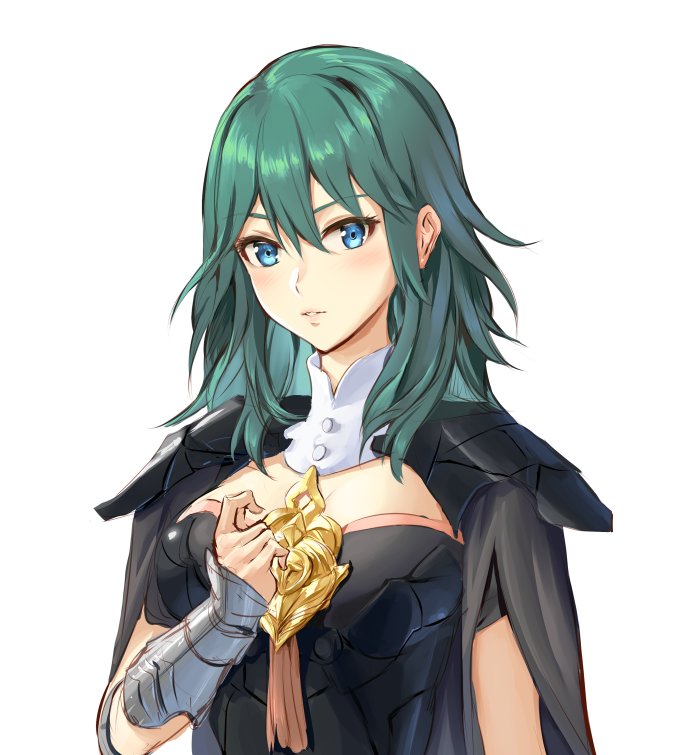 1girl armor athenawyrm blue_eyes blue_hair byleth byleth_(female) cape closed_mouth fire_emblem fire_emblem:_three_houses hair_ornament long_hair looking_at_viewer short_hair simple_background smile solo upper_body white_background