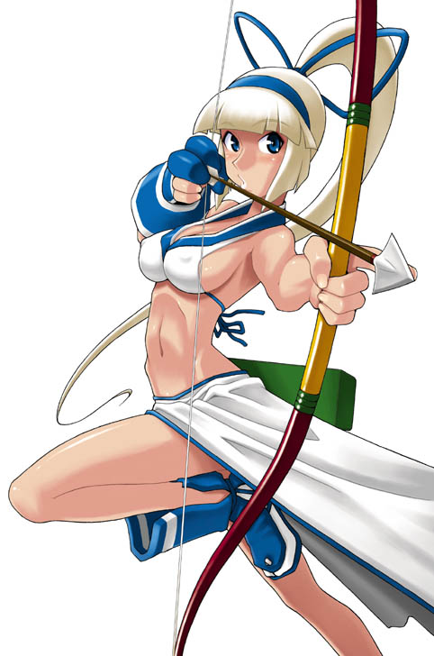 bow bow_(weapon) breasts erect_nipples large_breasts lipstick majikina_mina mina_majikina nishimo samurai_showdown samurai_spirits sideboob snk weapon