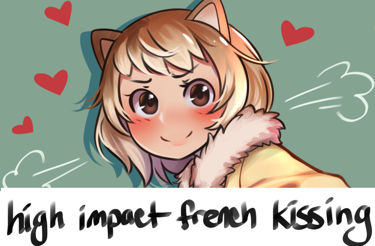 1girl =3 animal_ears black-tailed_prairie_dog_(kemono_friends) blonde_hair blush brown_eyes brown_hair close-up english_text face fur_collar green_background heart kemono_friends lilredronin looking_at_viewer meme multicolored_hair portrait prairie_dog_ears short_hair simple_background smile solo two-tone_hair