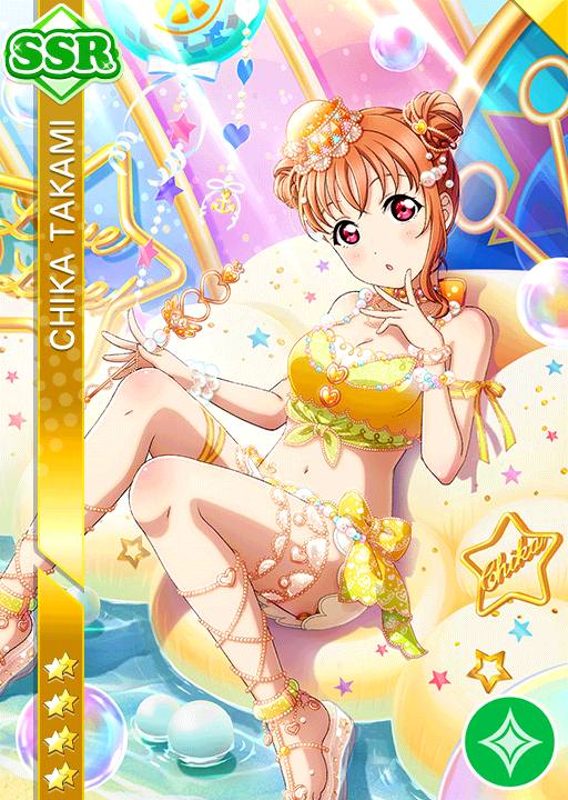 blush character_name love_live!_school_idol_festival love_live!_sunshine!! orange_hair red_eyes short_hair swimsuit takami_chika