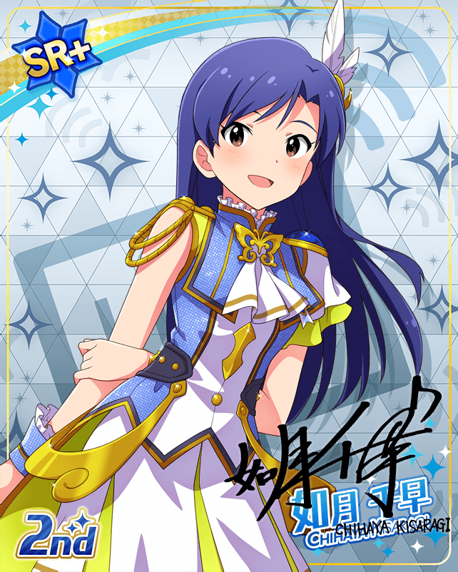 blue_hair blush brown_eyes dress idolmaster_cinderella_girls_starlight_stage kisaragi_chihaya long_hair smile