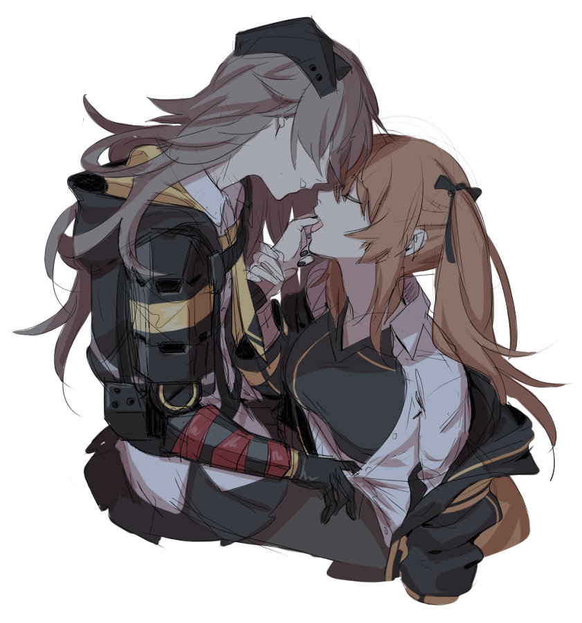 2girls brown_hair closed_eyes girls_frontline imminent_kiss incest jacket jacket_removed maiqtells mechanical_arm mod3_(girls_frontline) multiple_girls siblings sisters twins twintails ump45_(girls_frontline) ump9_(girls_frontline) yuri