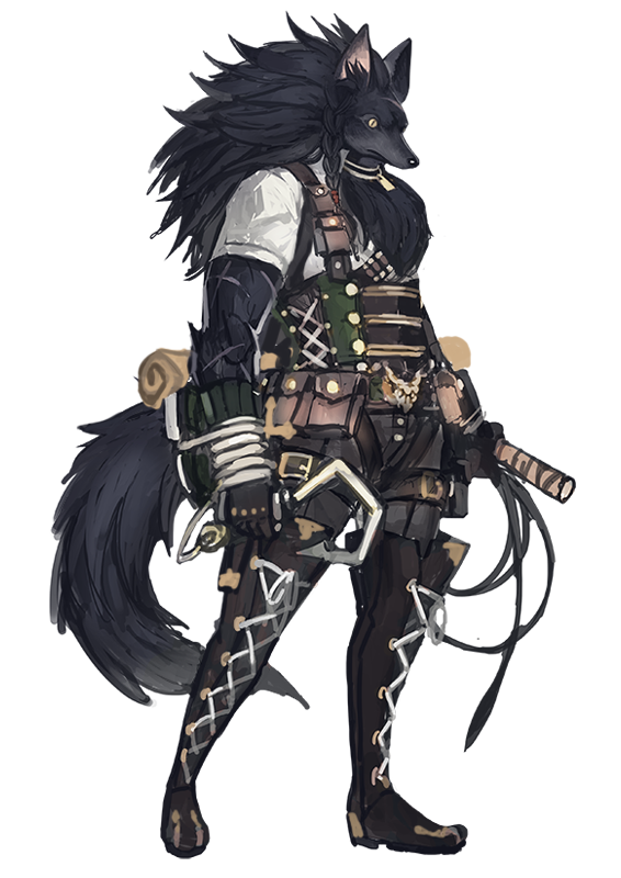 1boy animal belt belt_buckle boots buckle h@ruichi high_heel_boots high_heels holding holding_sword holding_weapon hook male_focus necktie original pouch scar simple_background sketch slit_pupils solo standing sword tail weapon white_background wolf yellow_eyes