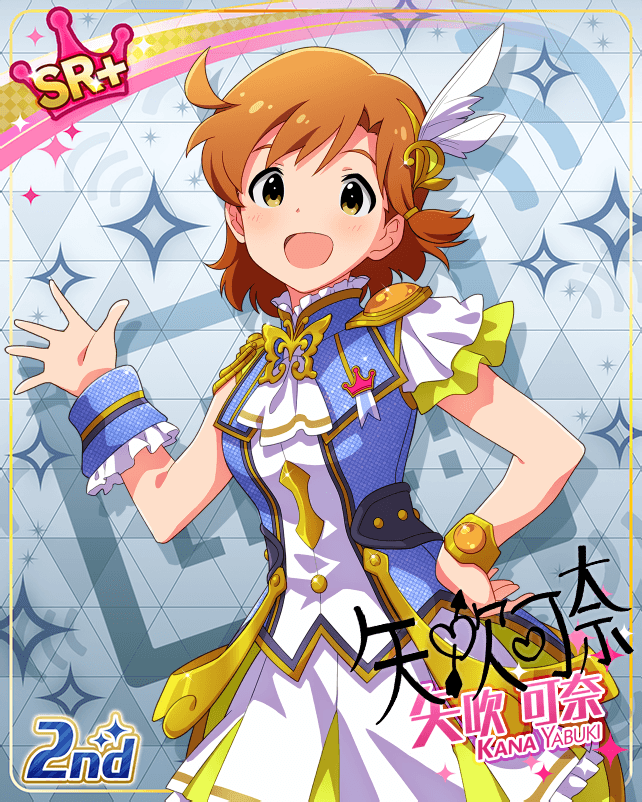 blush dress idolmaster_million_live!_theater_days orange_hair short_hair smile yabuki_kana yellow_eyes