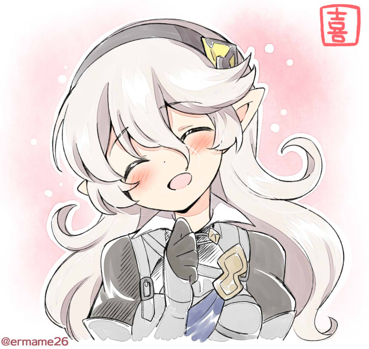 1girl armor closed_eyes corrin_(fire_emblem) corrin_(fire_emblem)_(female) cute dragon_girl elf eromame female_my_unit_(fire_emblem_if) fire_emblem fire_emblem_fates fire_emblem_if intelligent_systems kamui_(fire_emblem) long_hair moe my_unit_(fire_emblem_if) nintendo open_mouth pointy_ears solo super_smash_bros. twitter_username upper_body white_hair