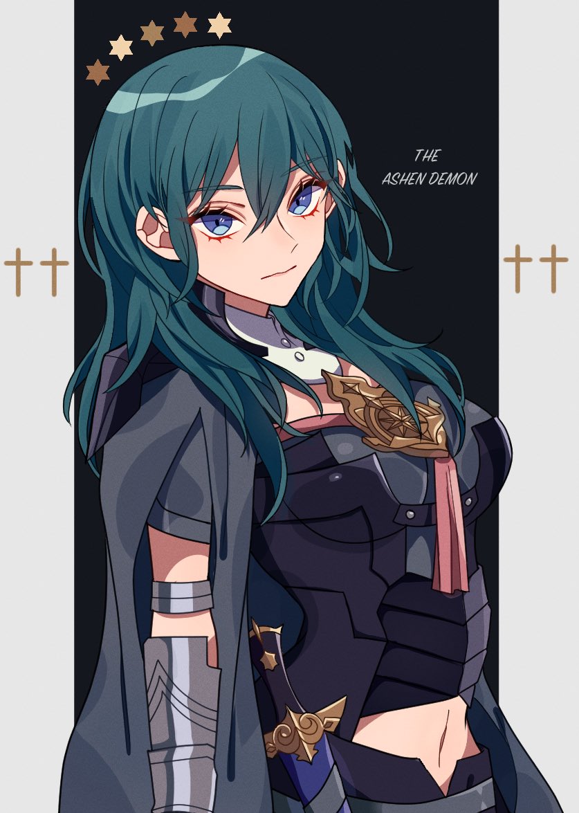 1girl blue_eyes blue_hair byleth_(fire_emblem) byleth_eisner_(female) cape closed_mouth dagger fire_emblem fire_emblem:_three_houses medium_hair pikapika_hoppe sheath sheathed solo upper_body weapon