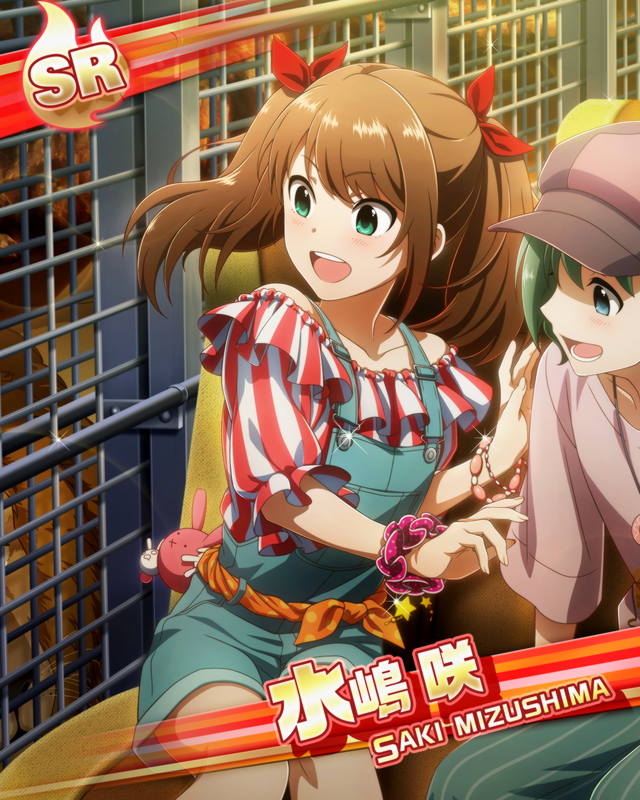 blush brown_hair character_name dress green_eyes idolmaster idolmaster_side-m long_hair mizushima_saki smile trap twintails