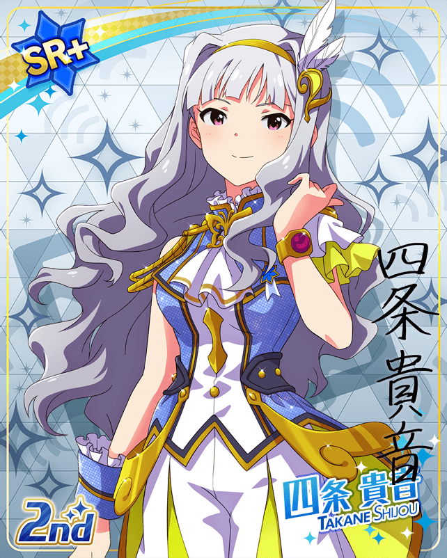 character_name dress grey_hair idolmaster_million_live!_theater_days long_hair red_eyes shijou_takane smile