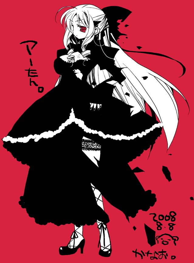 dress hayate_no_gotoku! monochrome original red red_background red_eyes spot_color tennousu_athena tenoushuu_athena