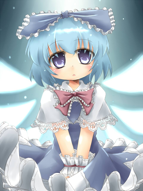 blue_hair bow cirno hair_bow kakkou short_hair touhou wings