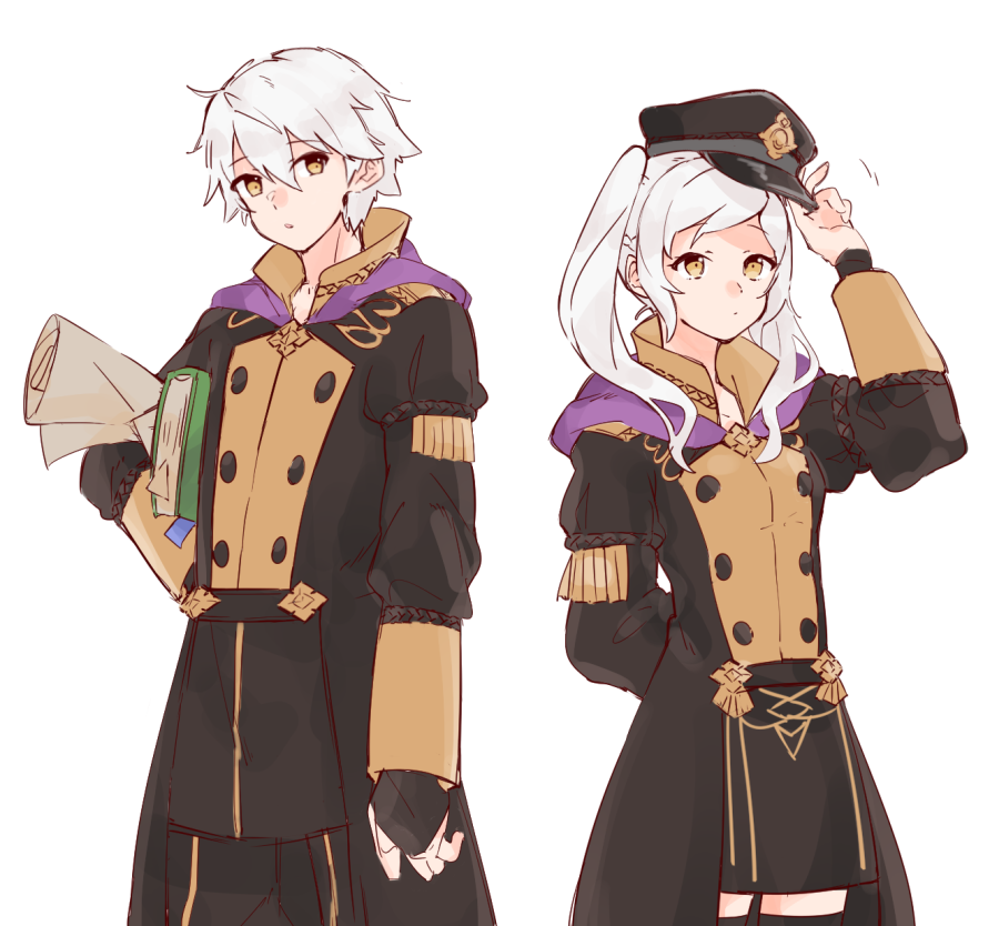 1boy 1girl 1other blush book brother_and_sister dual_persona female_my_unit_(fire_emblem:_kakusei) fire_emblem fire_emblem:_three_houses fire_emblem:_kakusei fire_emblem:_three_houses fire_emblem_awakening gloves hat hood intelligent_systems kona_(rabbitrabbit2037) long_hair looking_at_viewer male_my_unit_(fire_emblem:_kakusei) my_unit_(fire_emblem:_kakusei) nintendo reflet robin_(fire_emblem) robin_(fire_emblem)_(female) robin_(fire_emblem)_(male) school_uniform short_hair siblings silver_hair simple_background skirt super_smash_bros. twintails uniform white_hair yellow_eyes