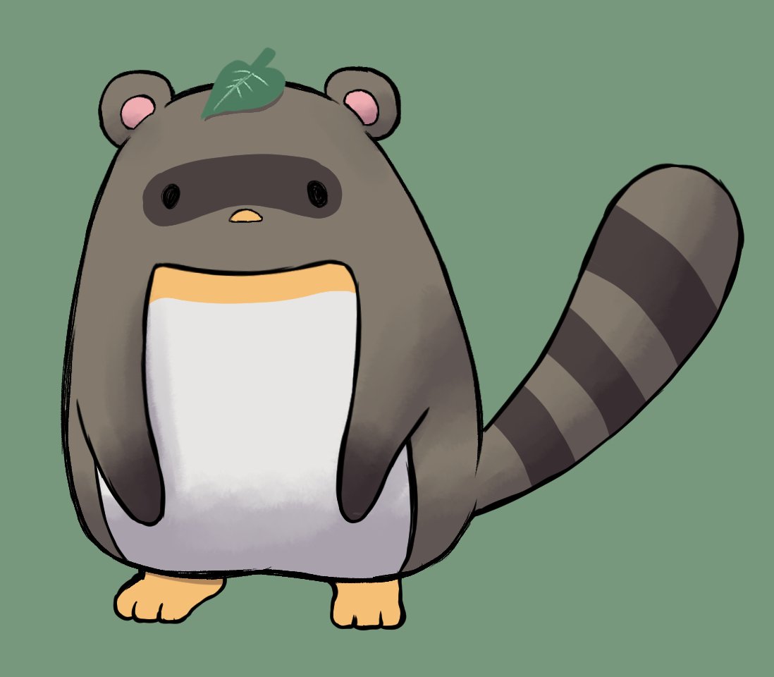 1other animal_ears bird fusion green_background hijikata-san_(m.m) leaf leaf_on_head m.m no_humans original penguin raccoon_ears raccoon_tail simple_background solo tail