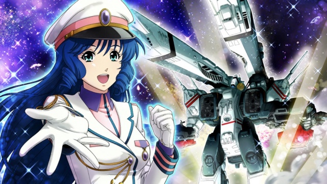 1girl :d blue_eyes blue_hair drill_hair gloves hat jacket long_hair looking_at_viewer lynn_minmay macross military military_jacket military_uniform novel_illustration official_art open_mouth outstretched_arm outstretched_hand peaked_cap reaching smile solo sparkle uniform upper_body very_long_hair white_gloves white_headwear white_jacket wing_collar