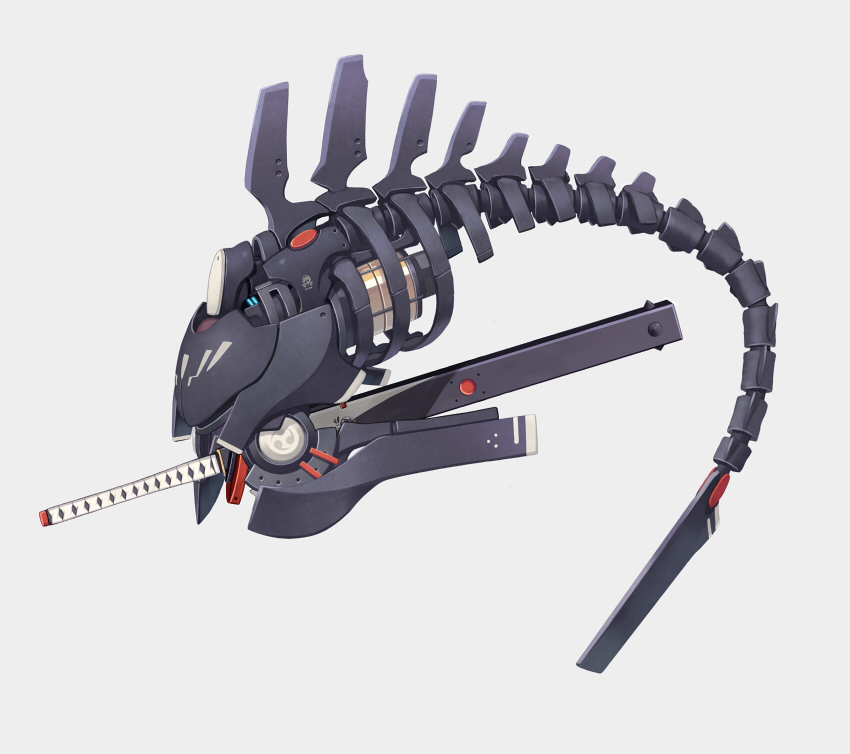 armor katana machine machinery mecha_musume oni original poco_(asahi_age) still_life sword weapon