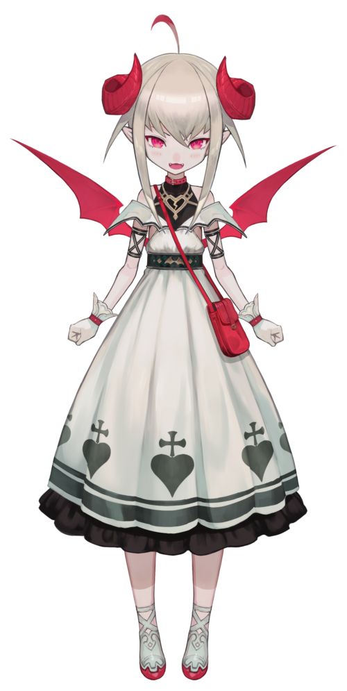 1girl ahoge bag bangs bare_shoulders blush collar curled_horns demon_girl demon_wings dress fangs full_body gloves handbag lack looking_at_viewer makaino_ririmu nijisanji official_art open_mouth pointy_ears red_collar red_eyes red_footwear red_wings silver_hair smile solo standing tachi-e transparent_background virtual_youtuber white_dress white_gloves wings