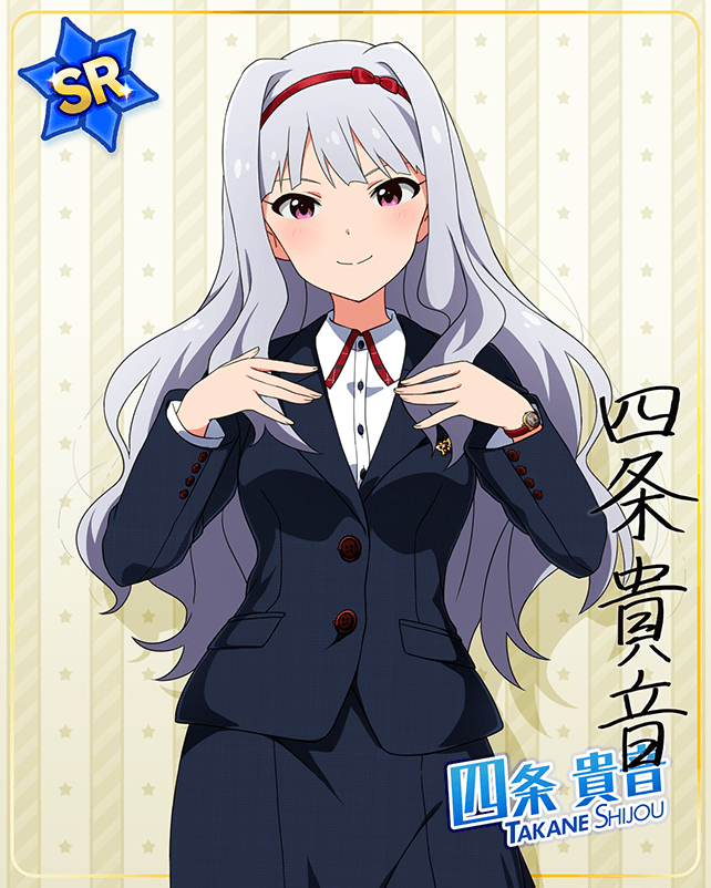 character_name grey_hair idolmaster_million_live!_theater_days jacket long_hair pink_eyes shijou_takane smile