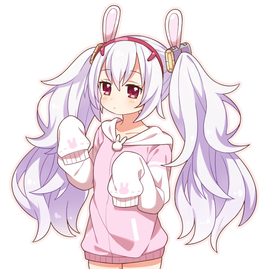 1girl animal_ears azur_lane collarbone dokumi eyebrows_visible_through_hair fake_animal_ears hairband laffey_(azur_lane) lavender_hair long_hair long_sleeves parka rabbit_ears red_eyes sleeves_past_fingers sleeves_past_wrists solo twintails