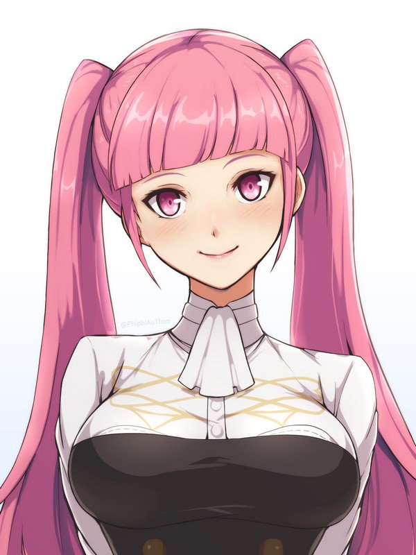 1girl breasts closed_mouth fire_emblem fire_emblem:_three_houses hilda_valentine_goneril long_hair phiphi-au-thon pink_eyes pink_hair simple_background smile solo twintails uniform upper_body white_background