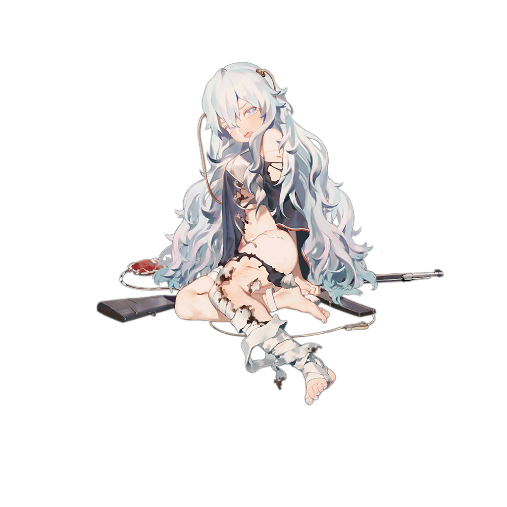 1girl assault_rifle barefoot blue_eyes feet girls_frontline gun no_shoes official_art rei_(sanbonzakura) ribeyrolles_1918 ribeyrolles_1918_(girls_frontline) rifle toe_scrunch transparent_background weapon white_hair