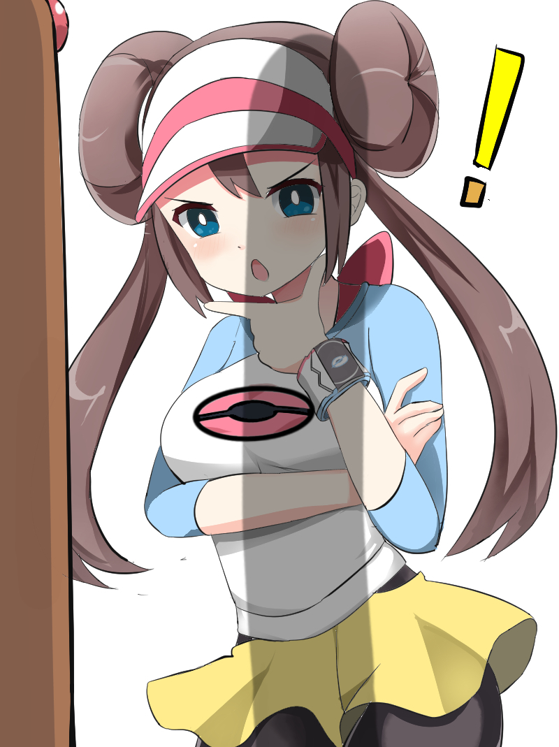 ! 1girl back_bow bangs black_legwear blue_eyes blush bow breasts brown_hair commentary_request cowboy_shot diglett double_bun gen_1_pokemon hand_up long_hair long_sleeves looking_down medium_breasts mei_(pokemon) open_mouth pantyhose pink_bow pink_headwear poke_ball_symbol poke_ball_theme pokemon pokemon_(game) pokemon_bw2 pokemon_masters raglan_sleeves sexually_suggestive shadow shiny shiny_hair shirt short_shorts shorts simple_background solo_focus standing thinking tied_hair twintails visor_cap watarurikka watch watch white_background white_shirt yellow_shorts