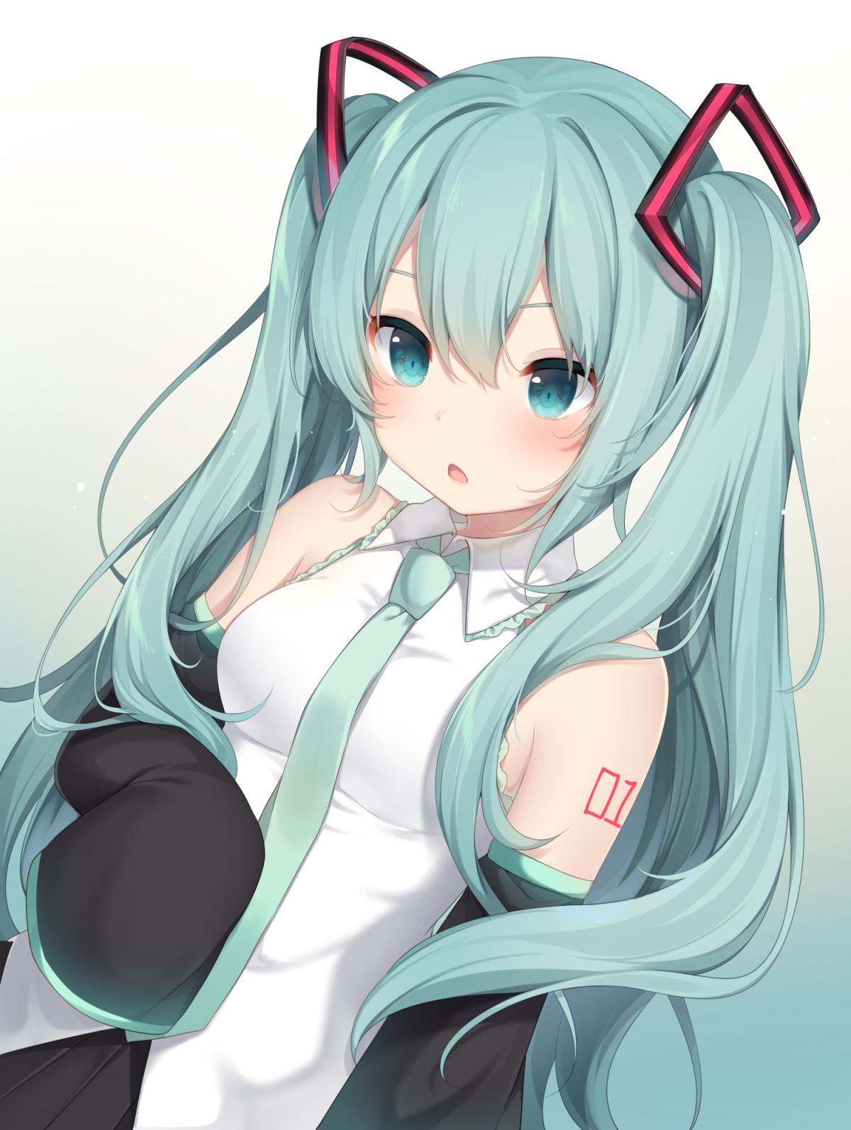 1girl amashiro_natsuki aqua_hair bangs bare_shoulders black_skirt black_sleeves breasts collared_shirt commentary_request detached_sleeves dutch_angle eyebrows_visible_through_hair green_hair green_neckwear hair_between_eyes hair_ornament hatsune_miku highres long_hair long_sleeves necktie pleated_skirt shirt sidelocks skirt sleeveless sleeveless_shirt sleeves_past_fingers sleeves_past_wrists small_breasts solo twintails very_long_hair vocaloid white_shirt