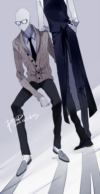 2boys back creepypasta glasses multiple_boys necktie psd shoes slender_man