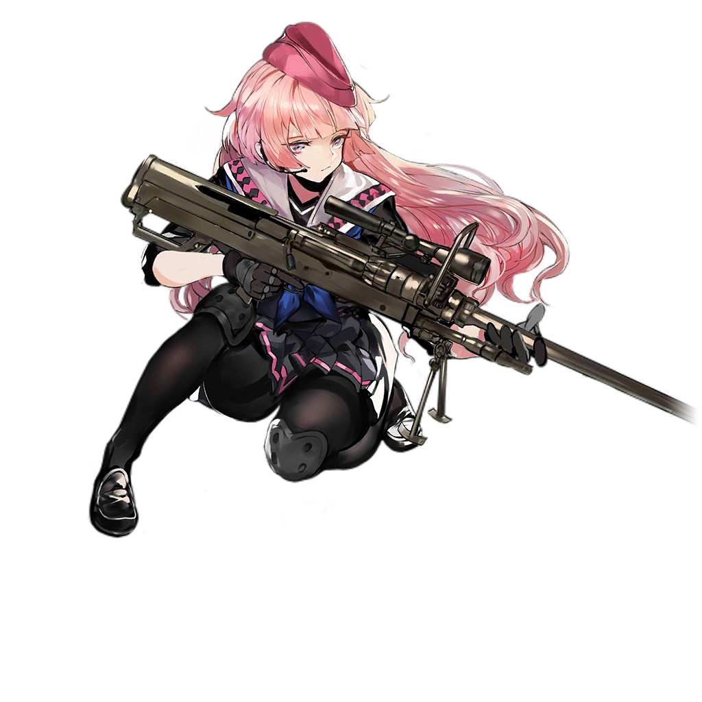 1girl anti-materiel_rifle bipod black_footwear black_gloves black_legwear black_skirt earphones expressionless eyebrows full_body garrison_cap girls_frontline gloves gun hair_lift hat headset holding holding_gun holding_weapon knee_pads long_hair looking_away neckerchief nose ntw-20 ntw-20_(girls_frontline) official_art one_knee pantyhose pink_eyes pink_hair pink_headwear pleated_skirt ran_(pixiv2957827) rifle school_uniform scope serafuku shoes short_sleeves skirt sniper_rifle solo thighband_pantyhose transparent_background trigger_discipline very_long_hair walkie-talkie weapon