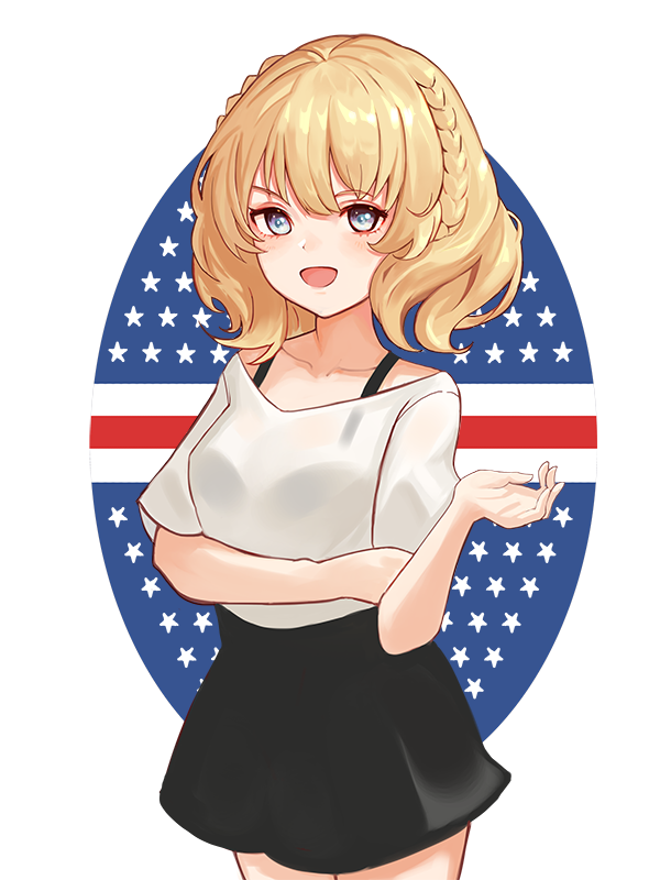 1girl bangs black_bra black_skirt blonde_hair blue_eyes bra braid breasts collarbone colorado_(kantai_collection) commentary_request hair_between_eyes kantai_collection looking_at_viewer moth1 shirt short_hair simple_background skirt solo underwear white_shirt