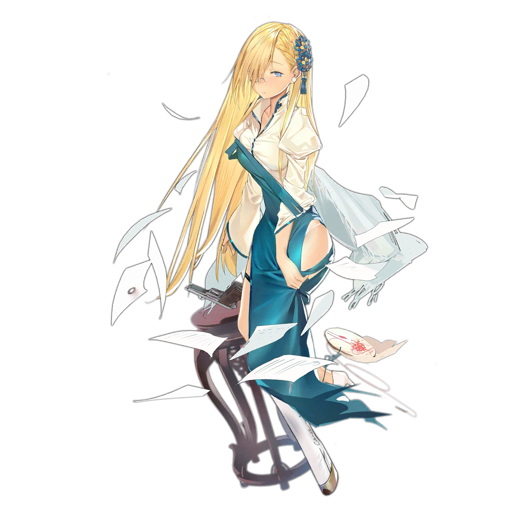 1girl alternate_costume bangs blonde_hair blue_dress blue_eyes braid breasts chair china_dress chinese_clothes closed_mouth cup cz52_(girls_frontline) cz_52 dress earrings eyebrows_visible_through_hair girls_frontline gun hair_ornament hair_over_one_eye handgun high_heels holding jewelry kneeling legs_together long_hair looking_at_viewer monocle official_art pistol shawl sitting solo thigh_strap torn_clothes torn_dress transparent_background very_long_hair weapon white_footwear wide_sleeves xiao_chichi