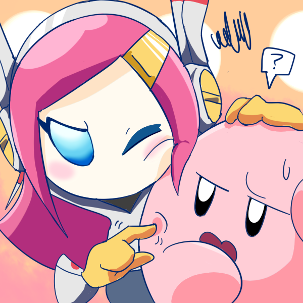 1boy 1girl ? annoyed blue_eyes kirby kirby:_planet_robobot kirby_(series) pink_hair susie_(kirby)