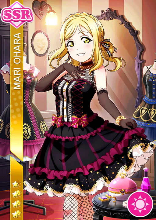 blonde_hair blush character_name dress love_live!_school_idol_festival love_live!_sunshine!! ohara_mari short_hair smile yellow_eyes