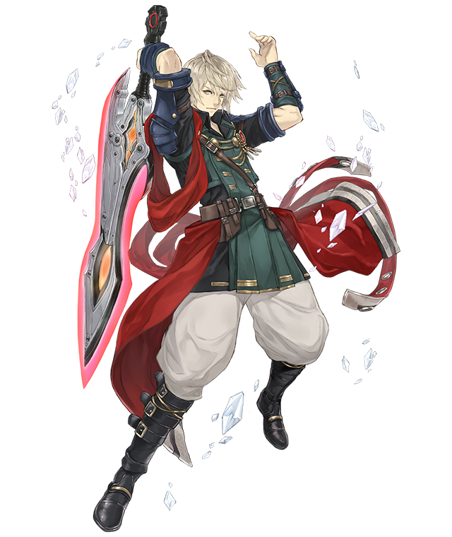 1boy blonde_hair blue_eyes boots crossover crystal final_fantasy_brave_exvius full_body ji_no looking_at_viewer official_art rain_(ff_be) serious sinoalice solo sword transparent_background vambraces waist_cape weapon