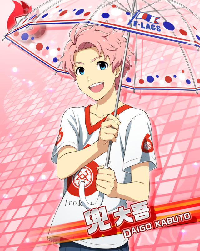 blue_eyes character_name idolmaster idolmaster_side-m kabuto_daigo pink_hair shirt short_hair smile umbrella