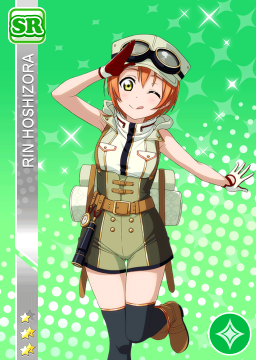 blush character_name dress green_eyes hoshizora_rin love_live!_school_idol_festival love_live!_school_idol_project orange_hair short_hair smile wink