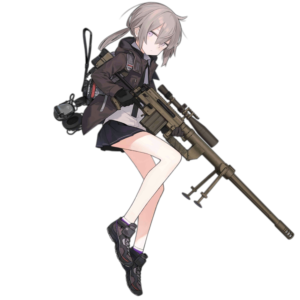 1girl astg backpack bag bolt_action cheytac_m200 commentary girls_frontline gloves gun headphones holding holding_gun holding_weapon jacket m200_(girls_frontline) official_art open_clothes open_jacket ponytail rifle shoes silver_hair simple_background skirt sneakers sniper_rifle socks solo transparent_background violet_eyes weapon