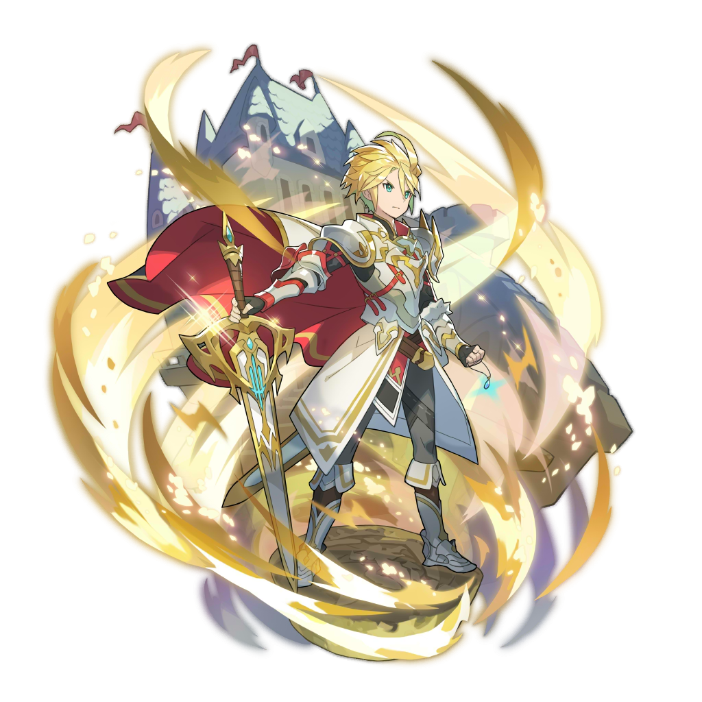 armor belt blonde_hair blue_eyes boots dragalia_lost euden full_body holding holding_sword holding_weapon jewelry light non-web_source official_art pendant saitou_naoki short_hair solo sword weapon