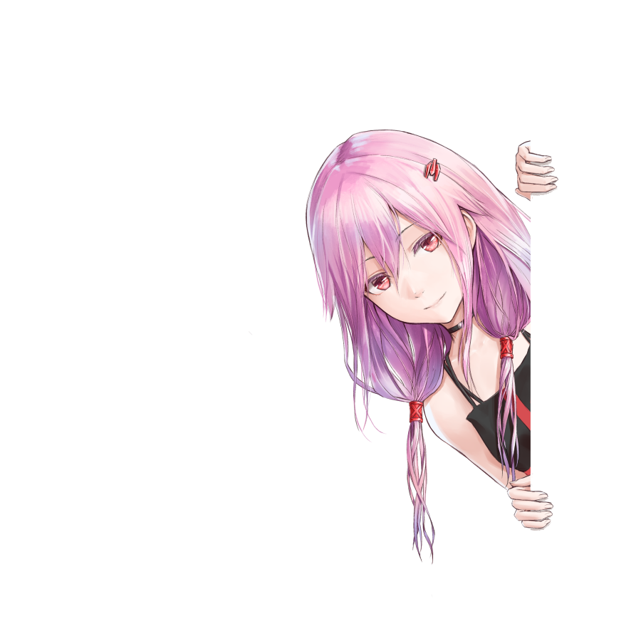 1girl blush fattybot guilty_crown hair_ornament hairclip long_hair looking_at_viewer peeking peeking_out pink_hair reaching_out smile solo transparent_background twintails yuzuriha_inori