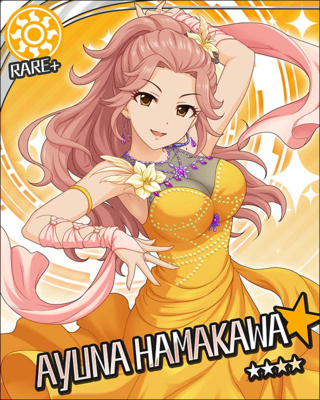 blush brown_eyes character_name dress hamakawa_ayuna idolmaster idolmaster_cinderella_girls long_hair pink_hair smile stars