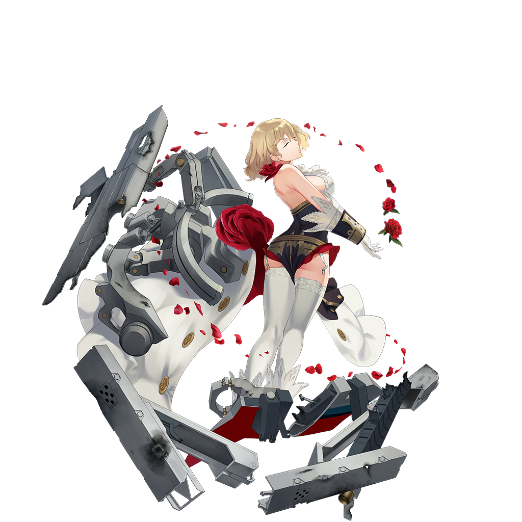 back breasts closed_eyes flower garter_belt gloves high_heels implacable(warship_girls_r) large_breasts rose standing warship_girls_r white_legwear zi_se