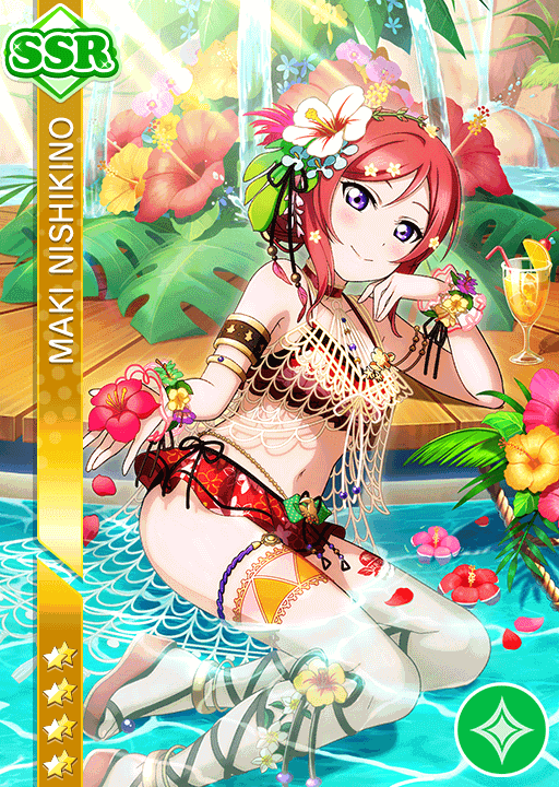 bikini blush character_name love_live!_school_idol_festival love_live!_school_idol_project nishikino_maki redhead short_hair violet_eyes