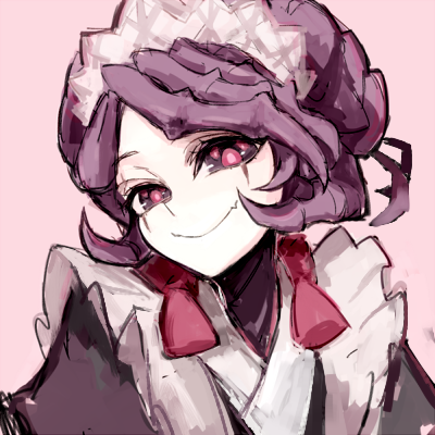 black_eyes entoma_vasilissa_zeta looking_at_viewer lowres maid maid_headdress notoro overlord_(maruyama) purple_hair smile