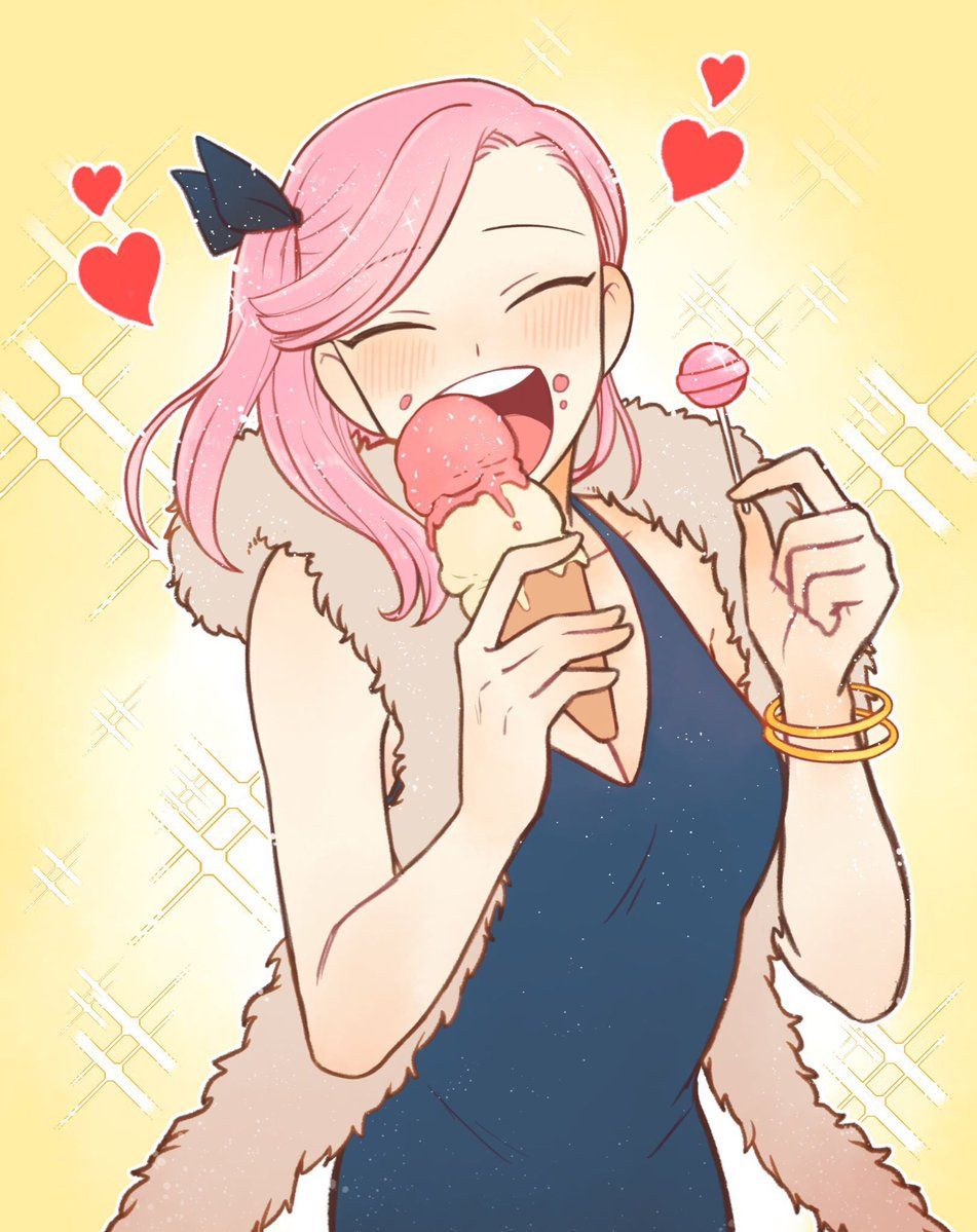 blush blushing candy eating ice_cream kabuya_yoruko lolipop pink_hair side_tail super_dangan_ronpa_another_2