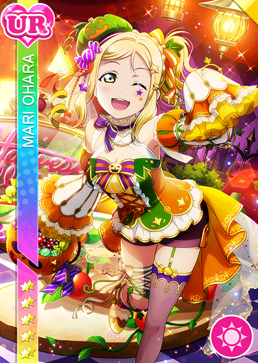 blonde_hair blush character_name dress halloween love_live!_school_idol_festival love_live!_sunshine!! ohara_mari short_hair smile wink yellow_eyes